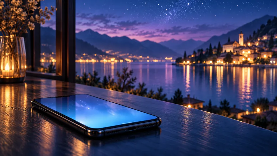 夜の窓辺に置かれたスマートフォンのイメージ